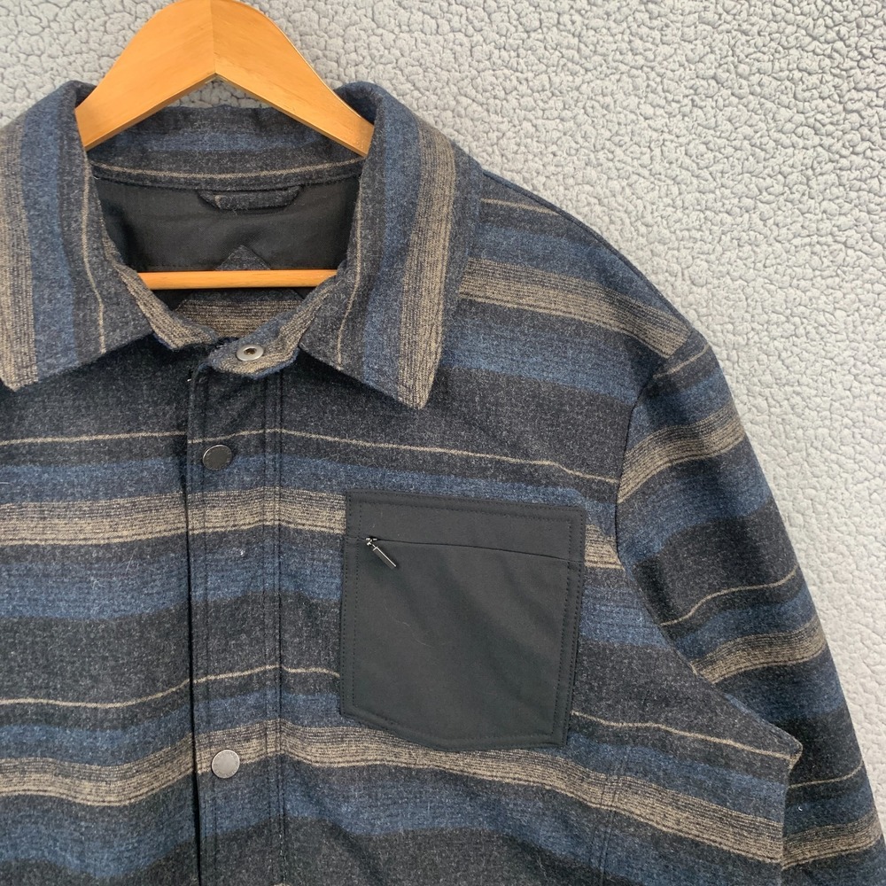 Pendleton Jacket Men's XXL Blue Tan Gray Striped Wool Blend Snap Zip Insulated - Picture 2 of 8